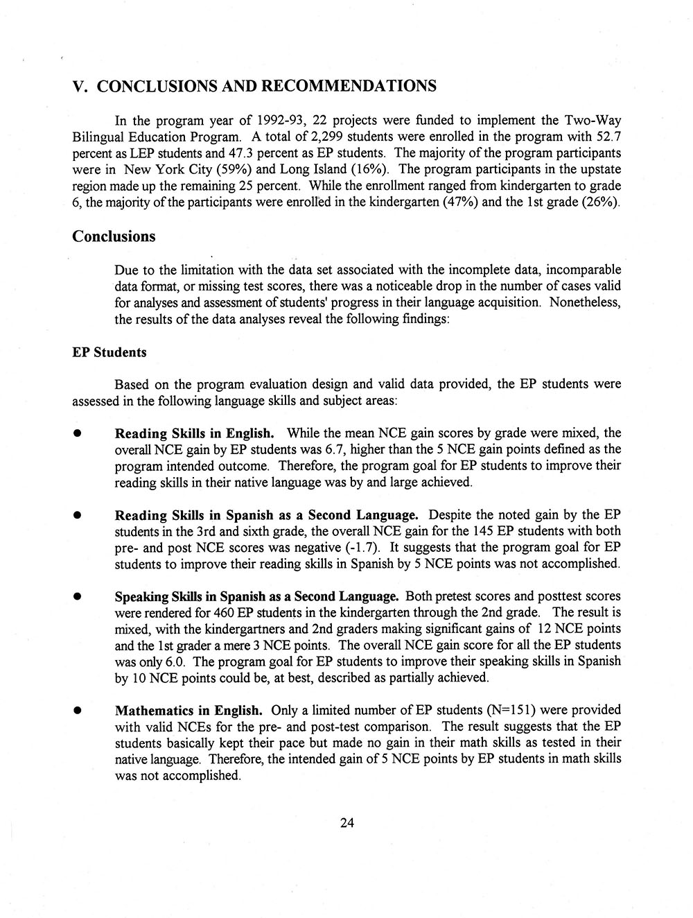 The Annual Report of the Two-Way Bilingual Education Program for the 1992 - 93 Program Year page 30