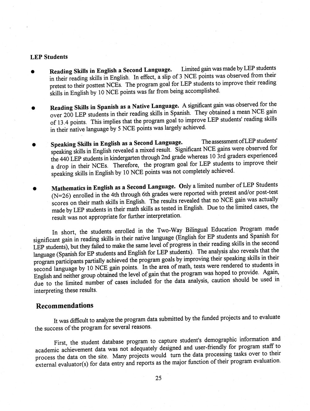 The Annual Report of the Two-Way Bilingual Education Program for the 1992 - 93 Program Year page 31