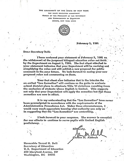 Load New York State Education Department's Reaction to the United States Education Department's Repeal of the "Lau Remedies" in Main Document Viewer