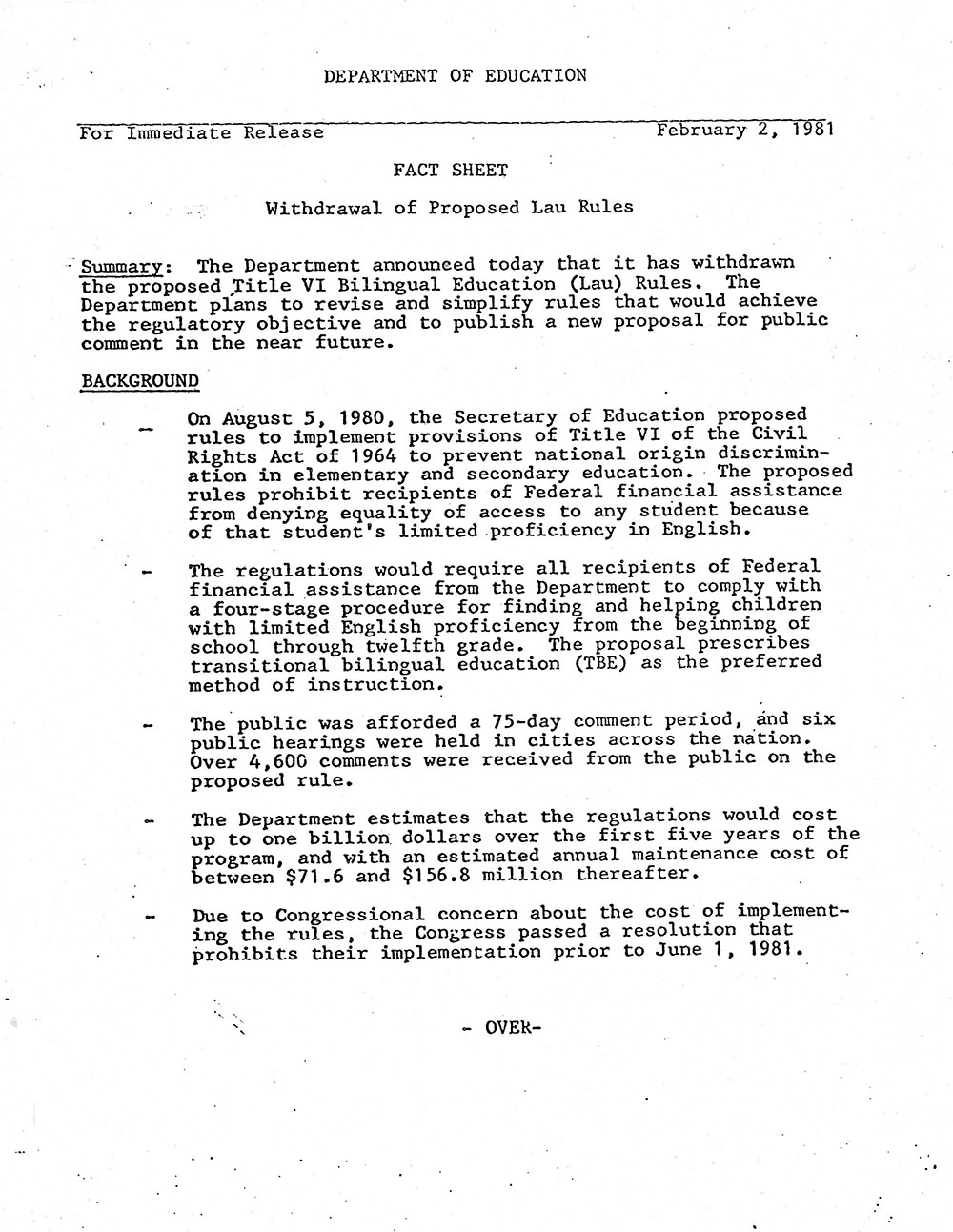 New York State Education Department's Reaction to the United States Education Department's Repeal of the "Lau Remedies" page 4