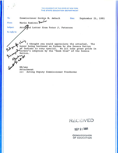 Load Letter from the Director of the Seneca Bilingual Program to Carmen Perez-Hogan in Main Document Viewer