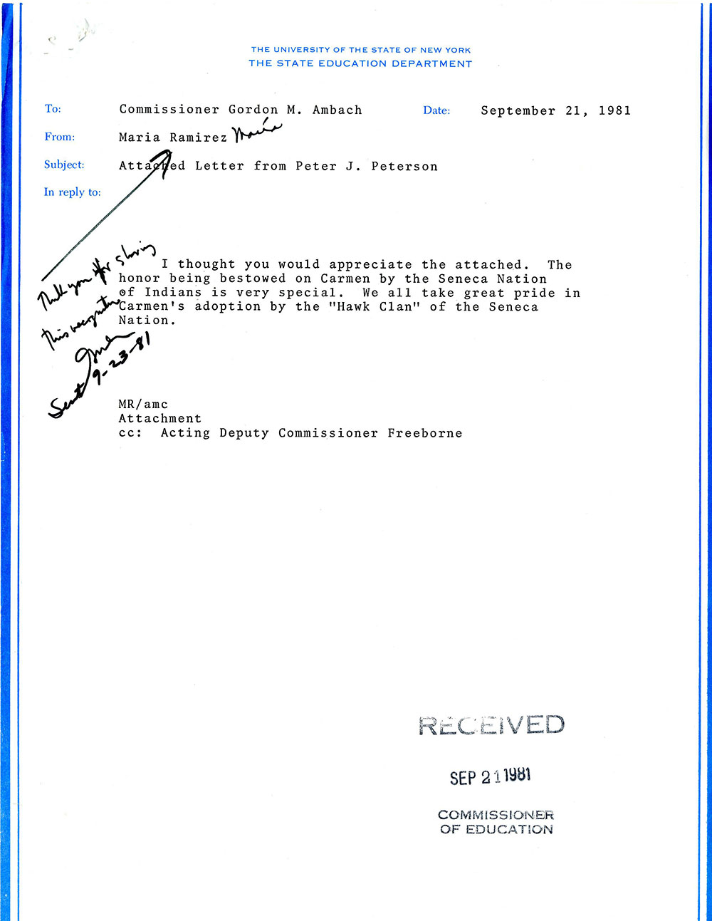 Letter from the Director of the Seneca Bilingual Program to Carmen Perez-Hogan page 2