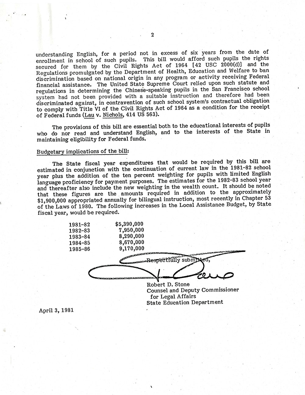 Memorandum Supporting Act to Require Bilingual Education in New York State page 2