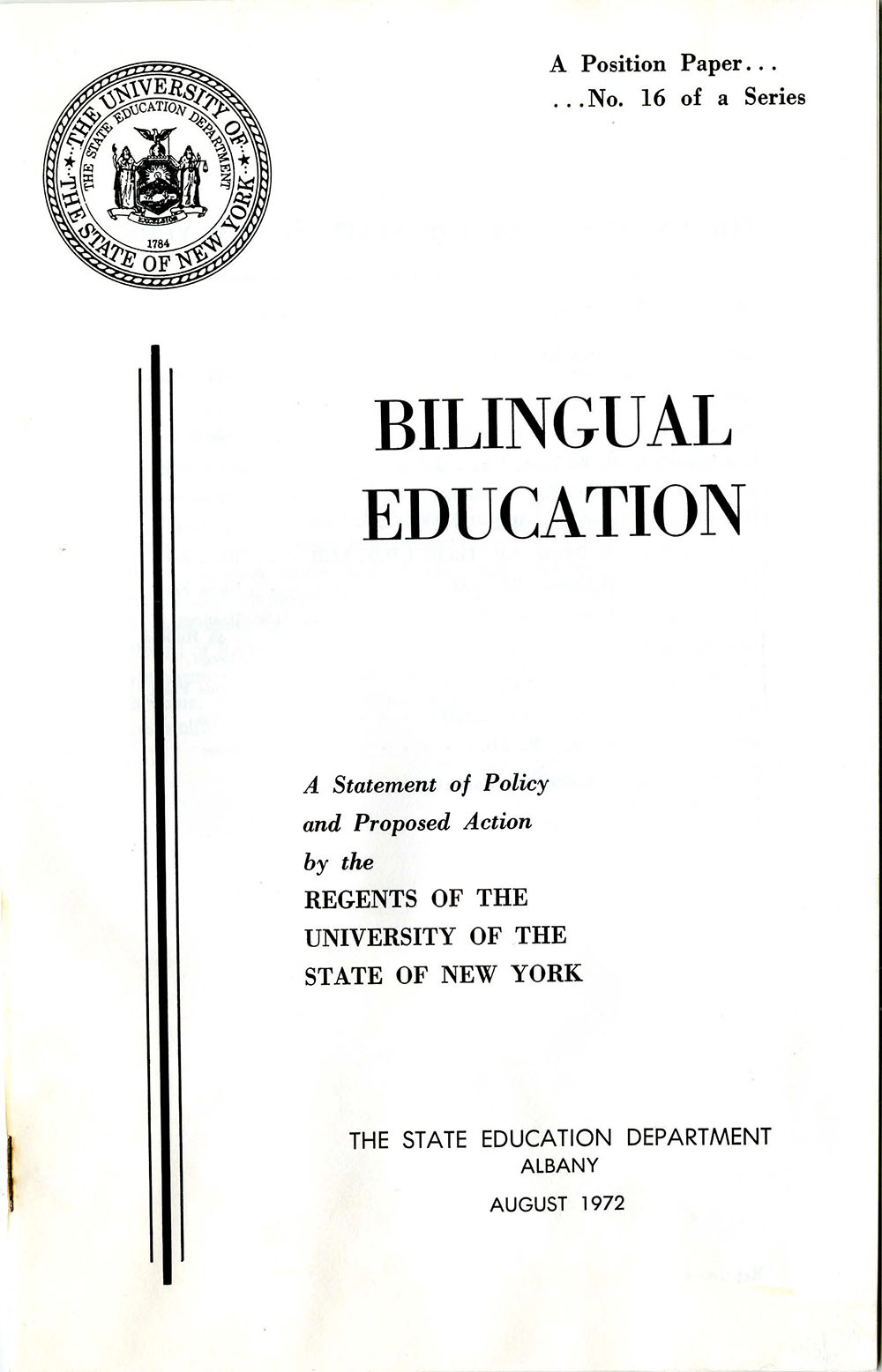 “Bilingual Education: A Statement of Policy and Proposed Action” page 1