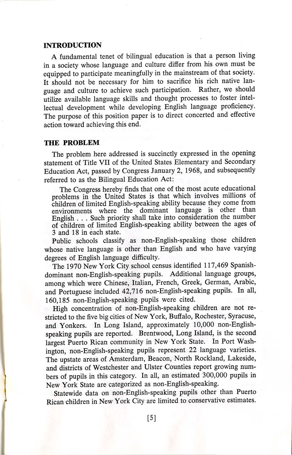 “Bilingual Education: A Statement of Policy and Proposed Action” page 5