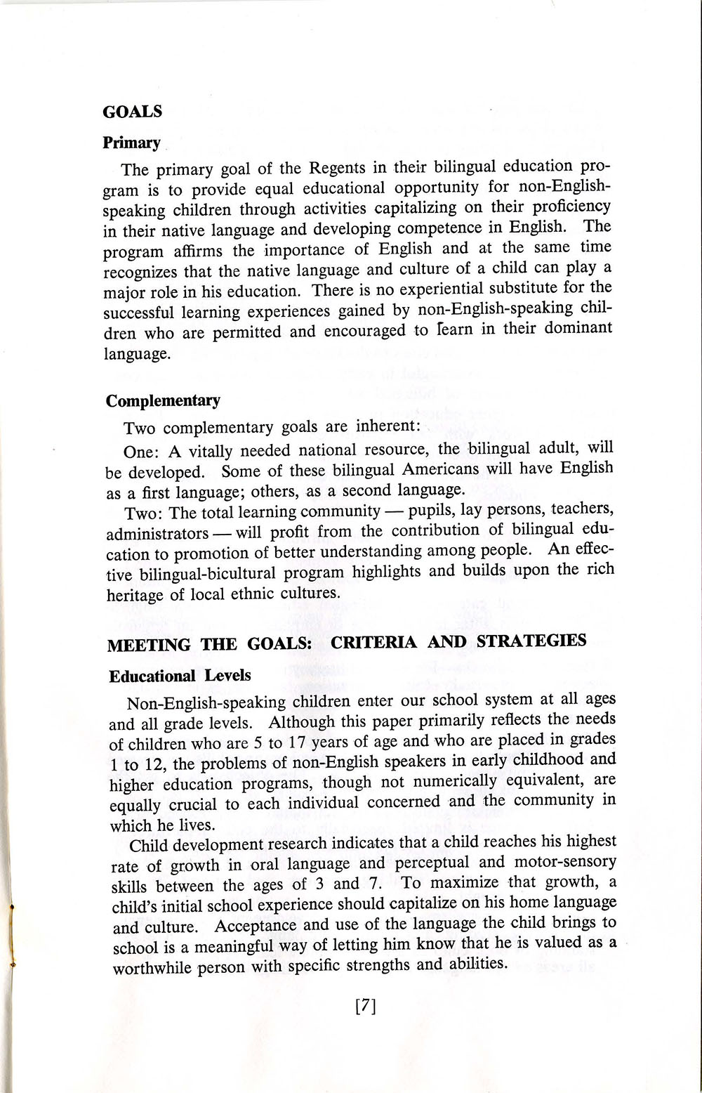 “Bilingual Education: A Statement of Policy and Proposed Action” page 7