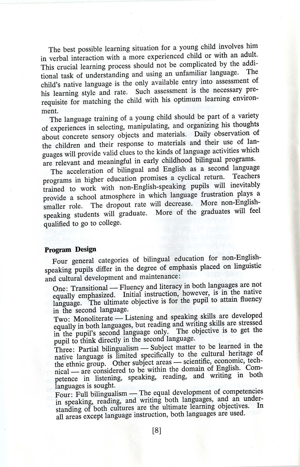“Bilingual Education: A Statement of Policy and Proposed Action” page 8