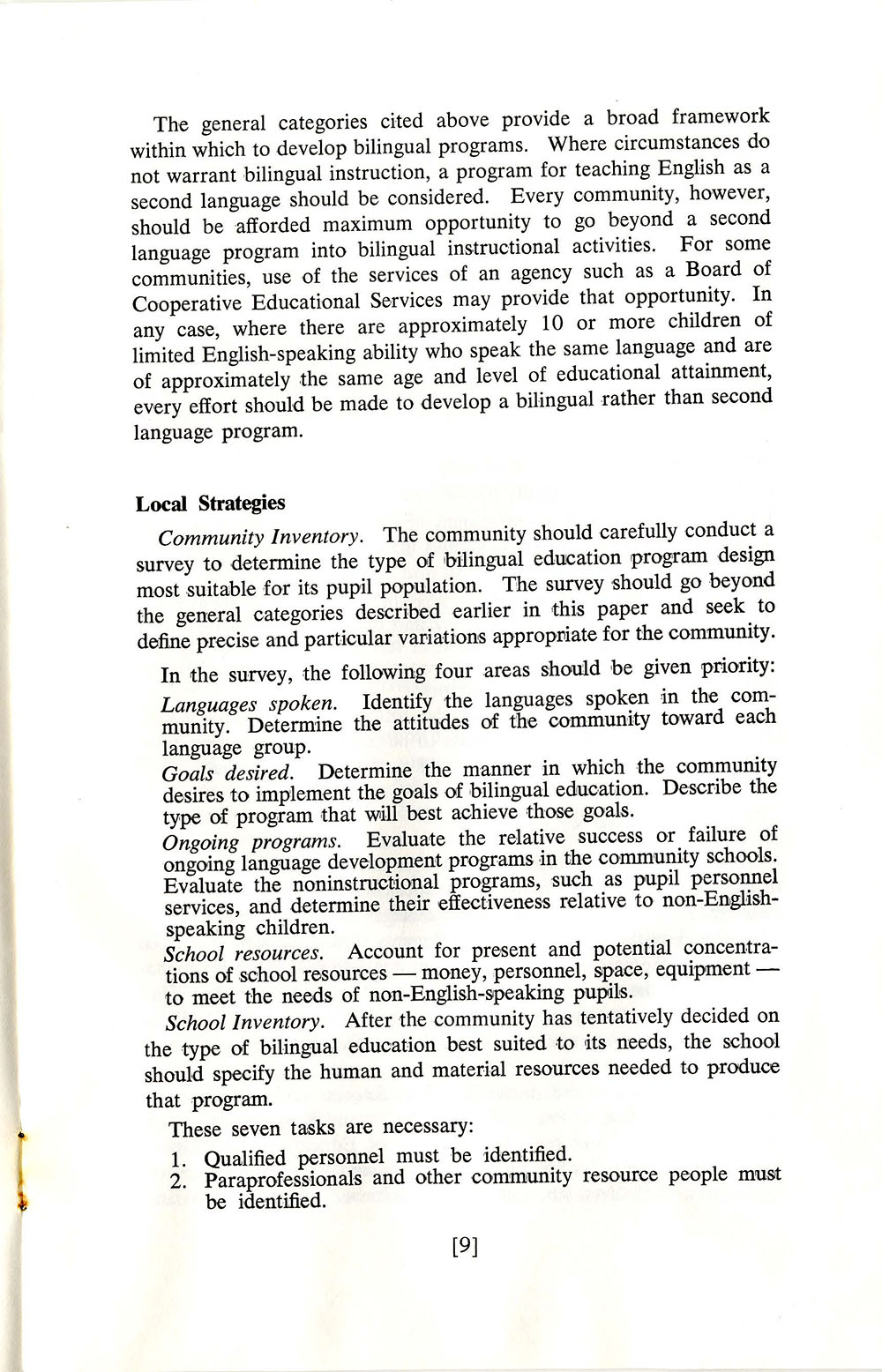 “Bilingual Education: A Statement of Policy and Proposed Action” page 9