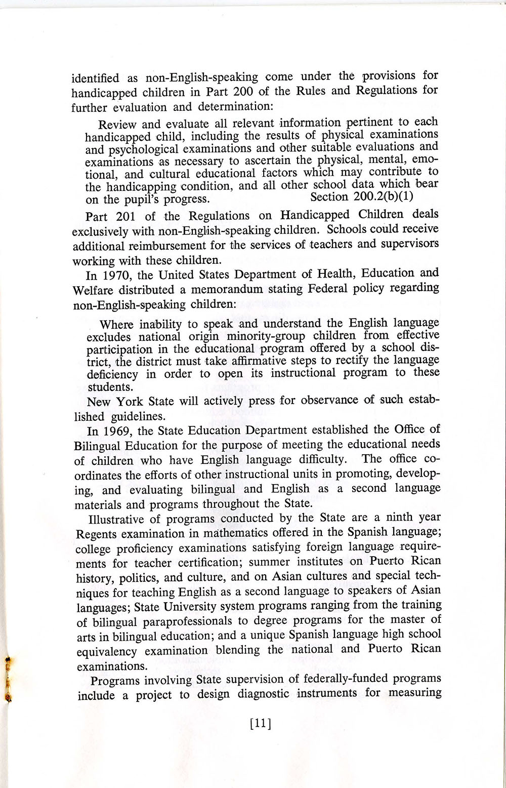 “Bilingual Education: A Statement of Policy and Proposed Action” page 11