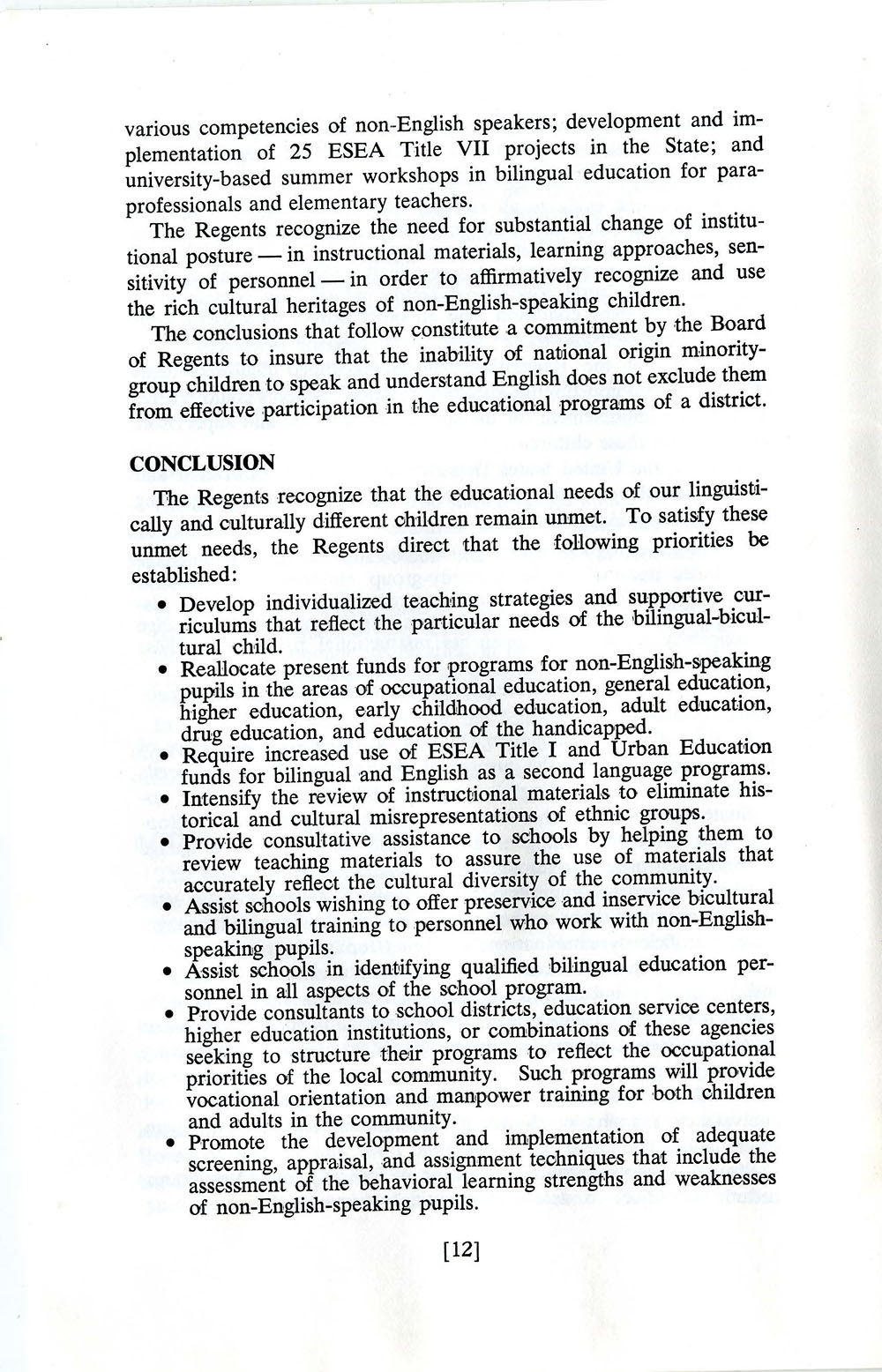 “Bilingual Education: A Statement of Policy and Proposed Action” page 12