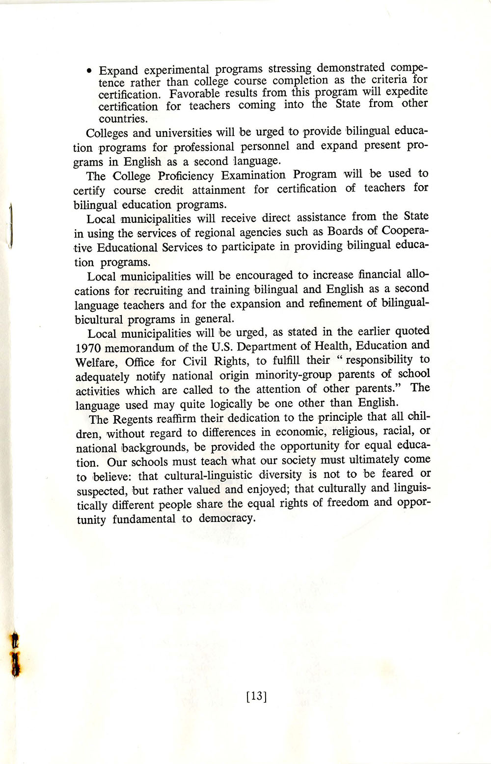 “Bilingual Education: A Statement of Policy and Proposed Action” page 13
