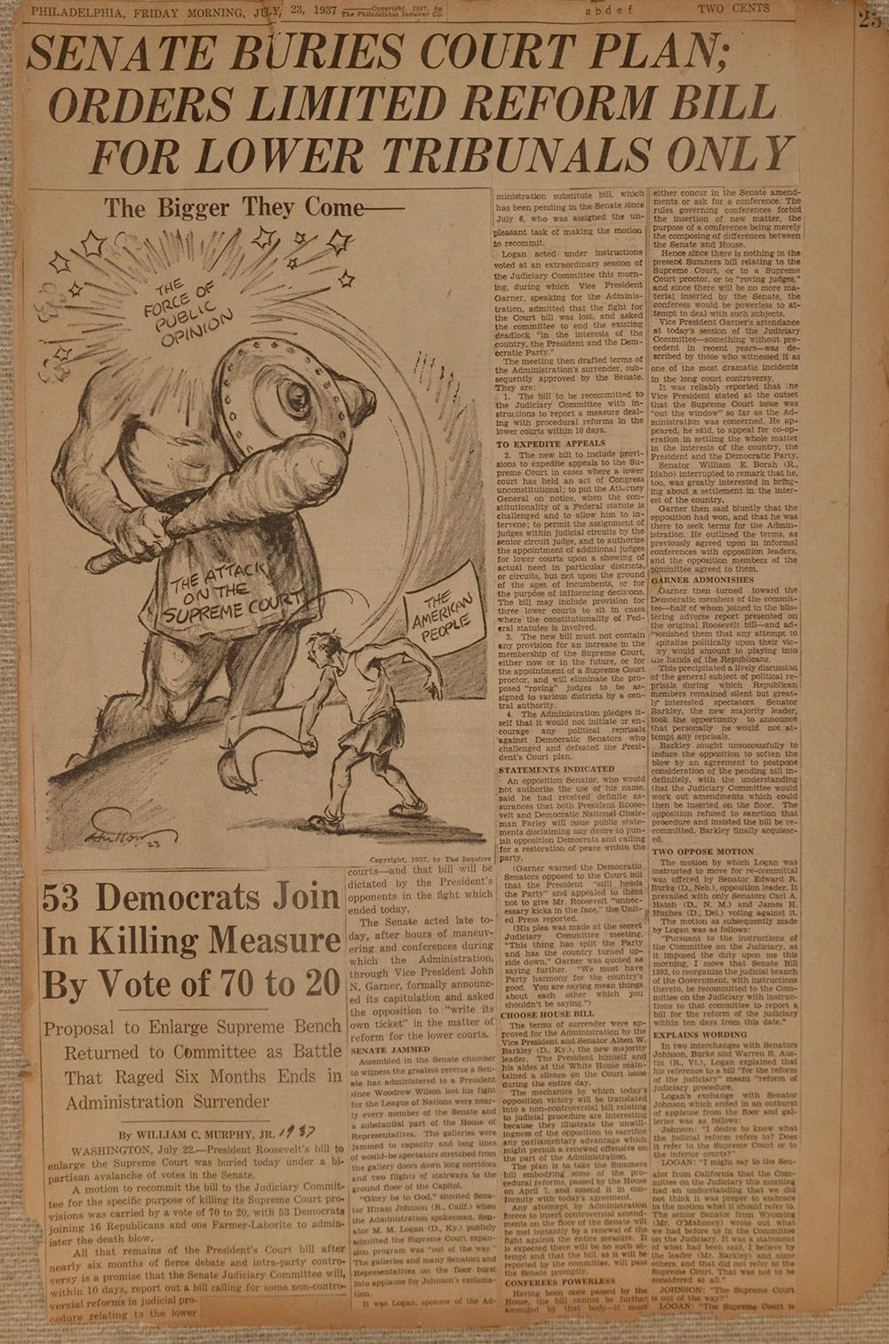 Political Cartoon from the Philadelphia Enquirer page 1