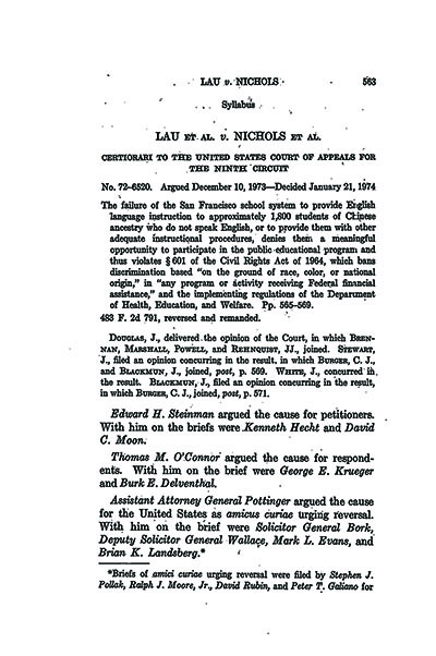 Load U.S. Reports: Lau v. Nichols in Main Document Viewer