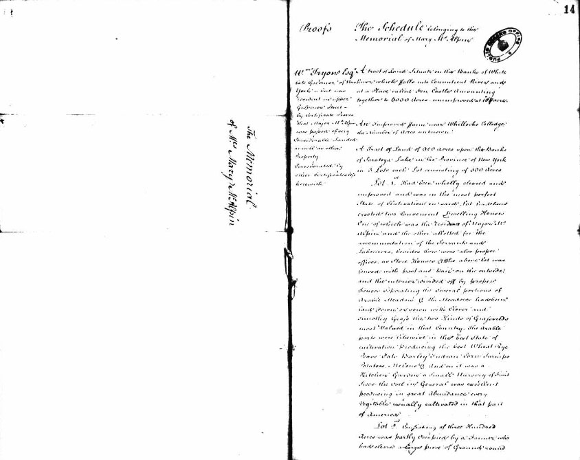 Memorial Schedule or Inventory of Mary McAlpin page 1