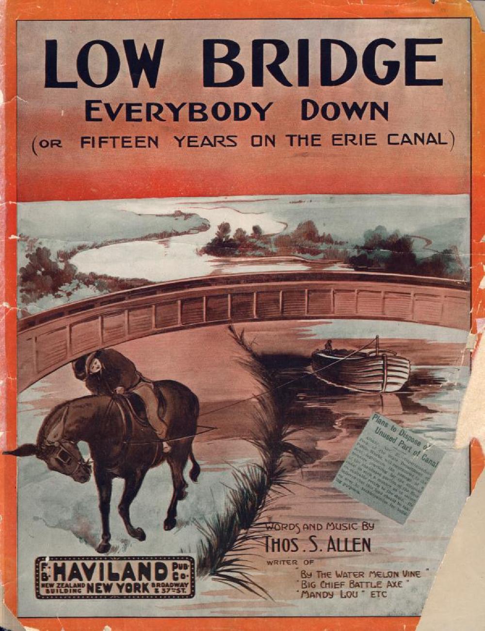 Erie Canal Sheet Music, "Low Bridge, Everybody Down," 1913 page 1