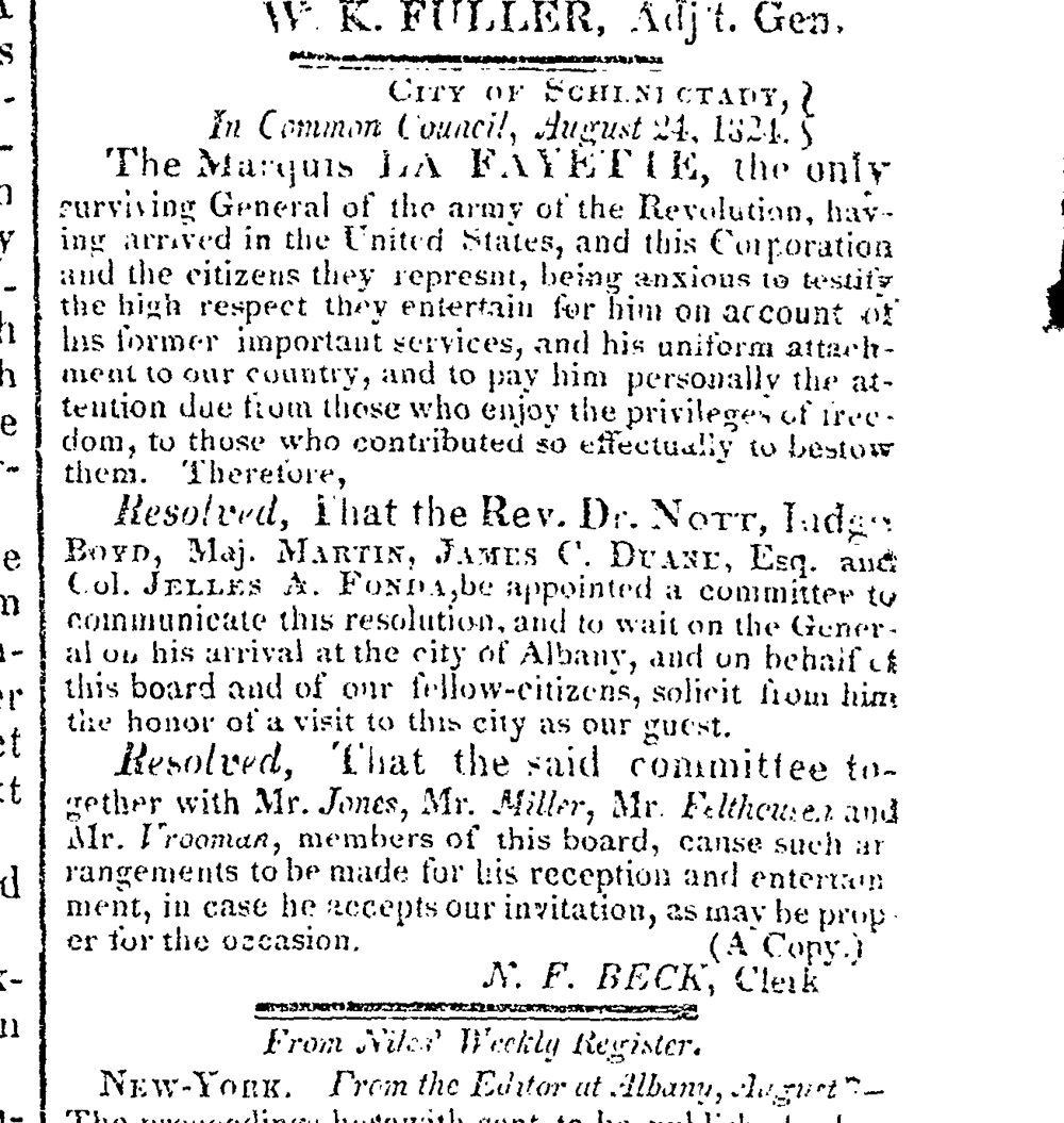 City of Schenectady, In Common Council, August 24, 1824 page 1