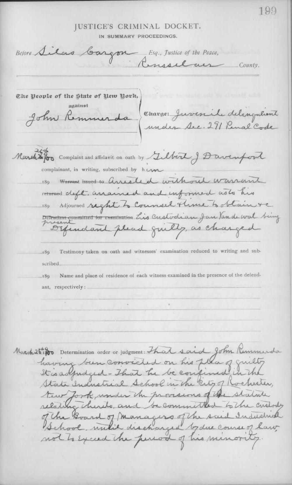 Town of Schodack Justice's Criminal Docket, 1897-1900 page 2