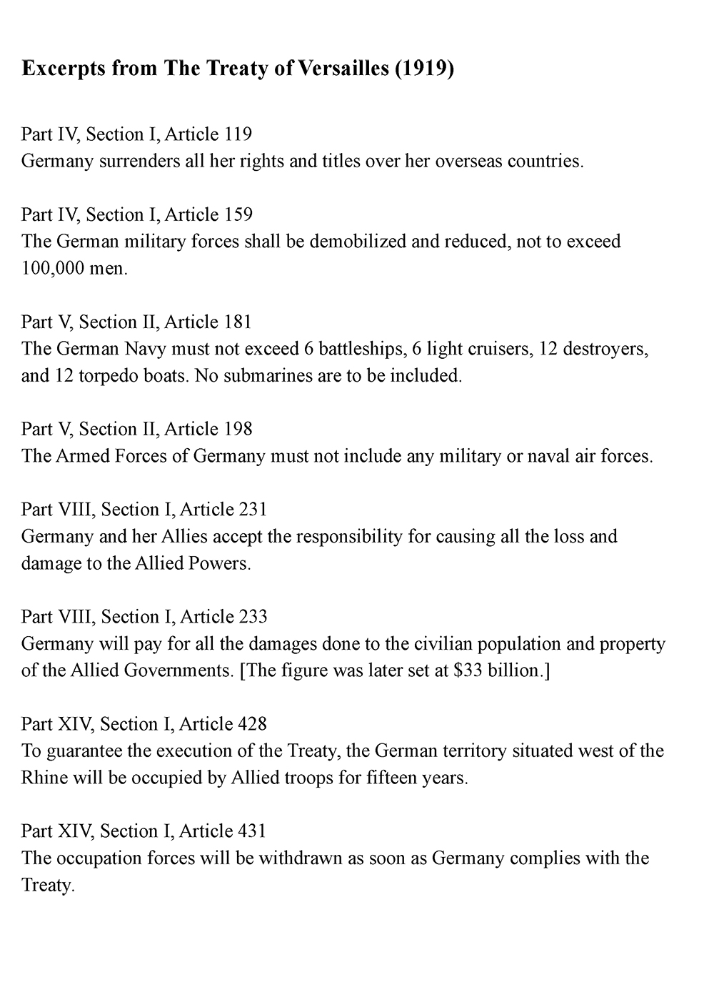 Excerpts from the Treaty of Versailles (1919) page 2