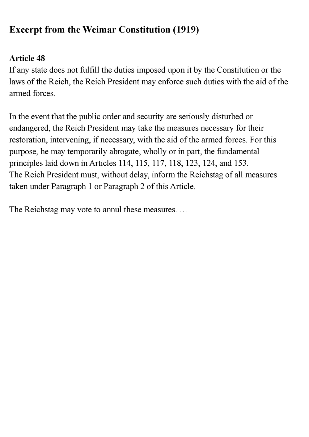 Excerpt from the Weimar Constitution page 2