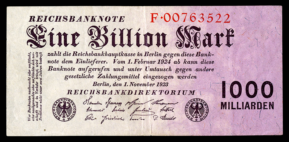 One billion mark note from the Weimar Republic page 1