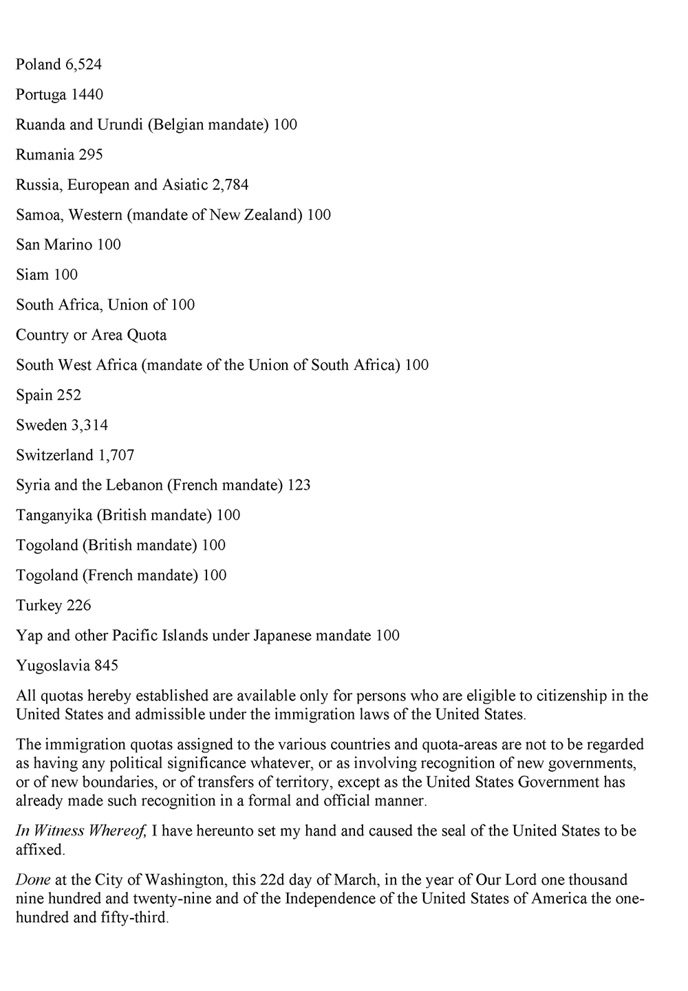 Proclamation 1872—Limiting the Immigration of Aliens Into the United States on the Basis of National Origin page 5