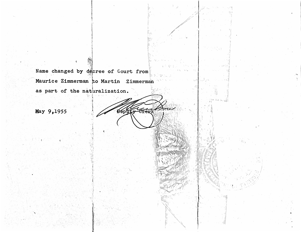 Martin [Morris] Zimmerman Certificate of Naturalization page 2