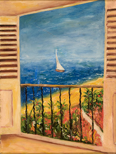 Painting, View through French balcony page 1