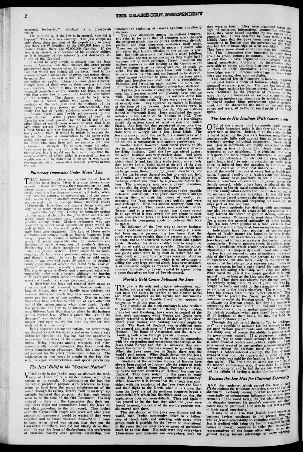 Article from "The Dearborn Independent," May 22 1920, "The International Jew: The World's Problem" page 2