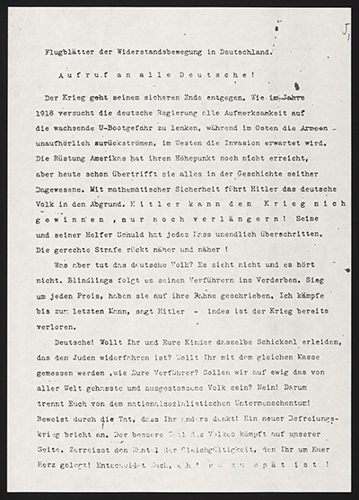 Load Leaflet 5 of the White Rose - Aufruf an alle Deutsche! [Call to All Germans!] in Main Document Viewer