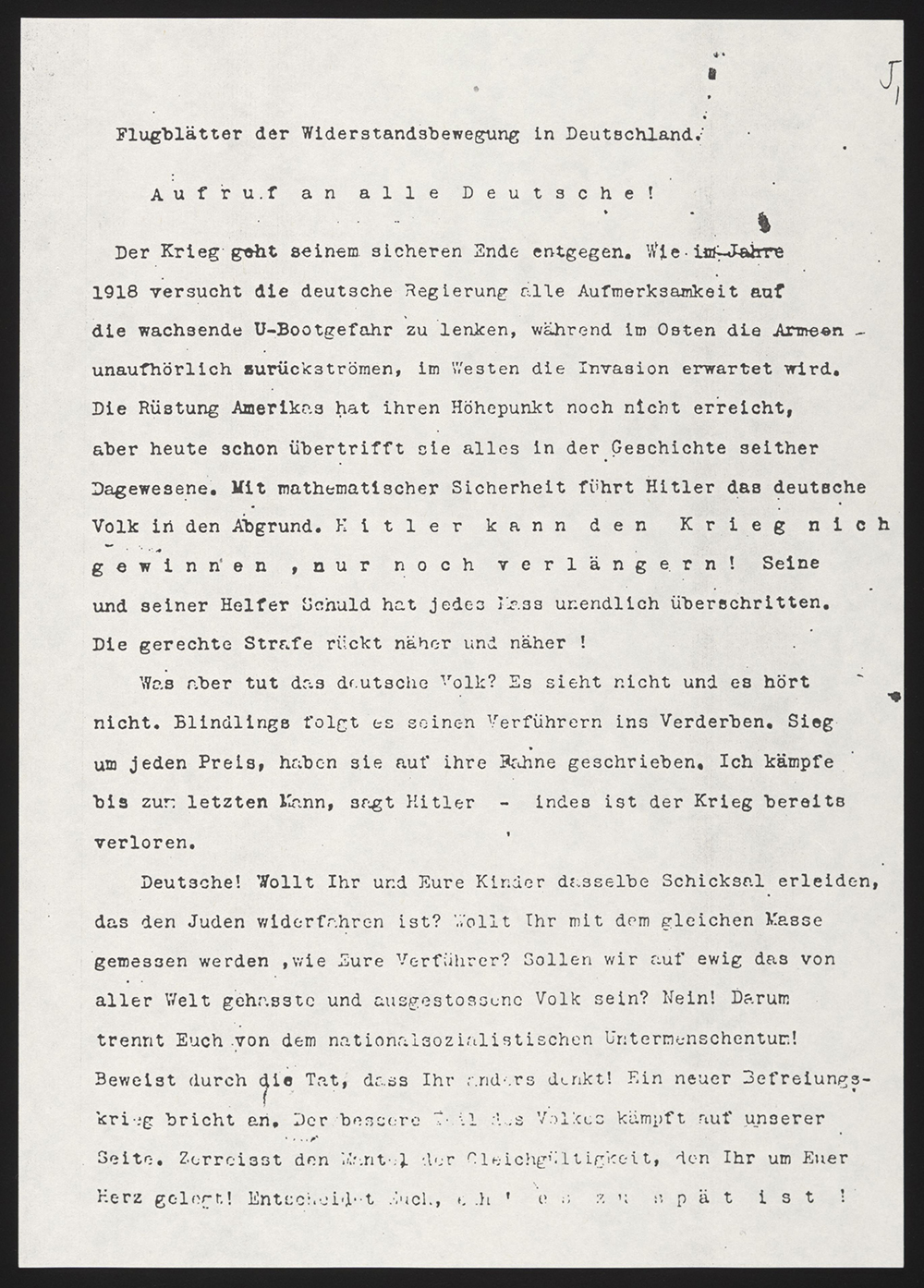 Leaflet 5 of the White Rose - Aufruf an alle Deutsche! [Call to All Germans!] page 1