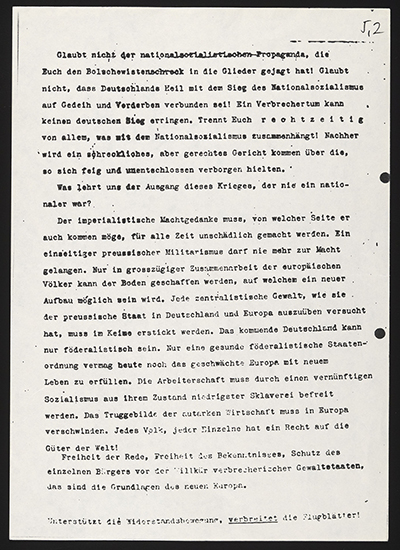 Load Leaflet 5 of the White Rose - Aufruf an alle Deutsche! [Call to All Germans!] in Main Document Viewer