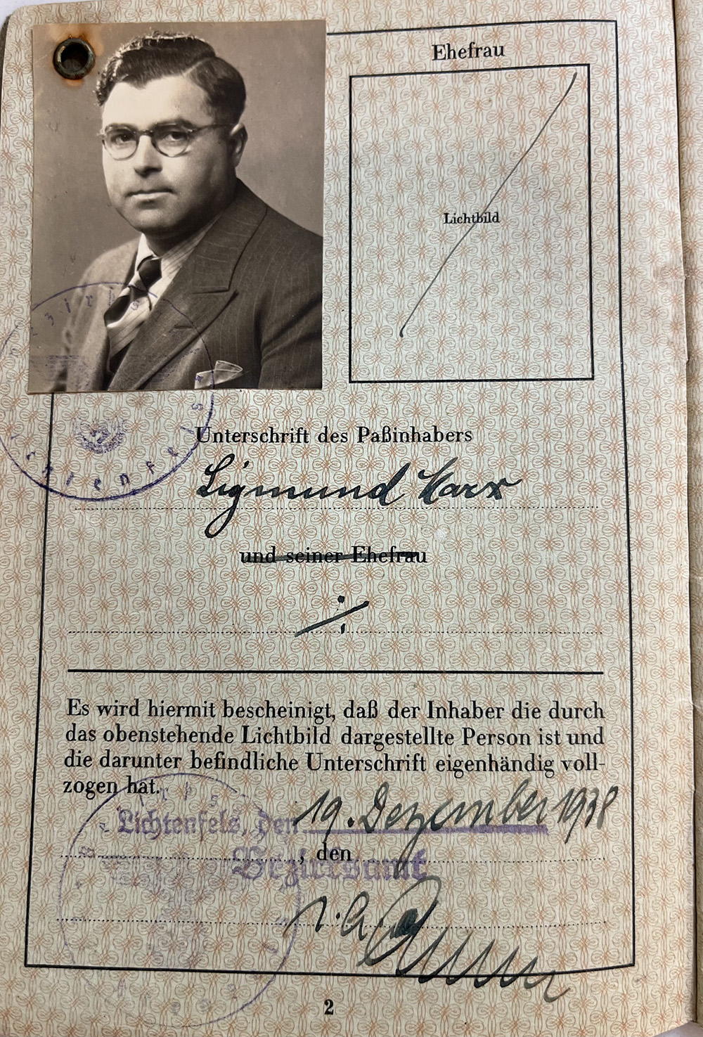 Sigmund Marx Passport page 1