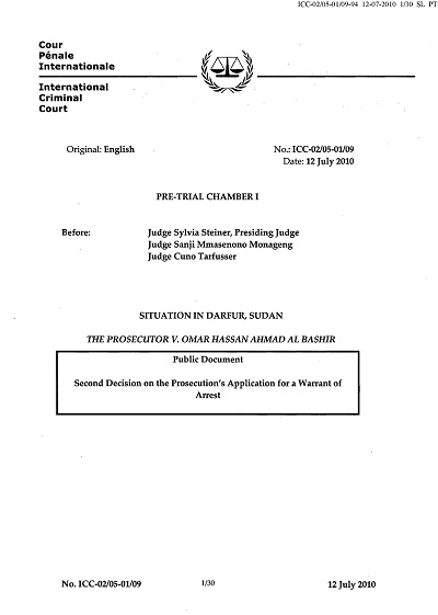 Second Decision on the Prosecution's Application for a Warrant of Arrest thumbnail page 1