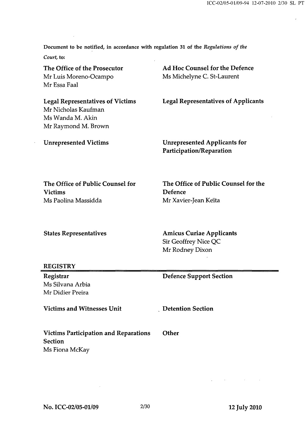 Second Decision on the Prosecution's Application for a Warrant of Arrest page 2