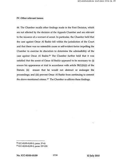 Second Decision on the Prosecution's Application for a Warrant of Arrest thumbnail page 27