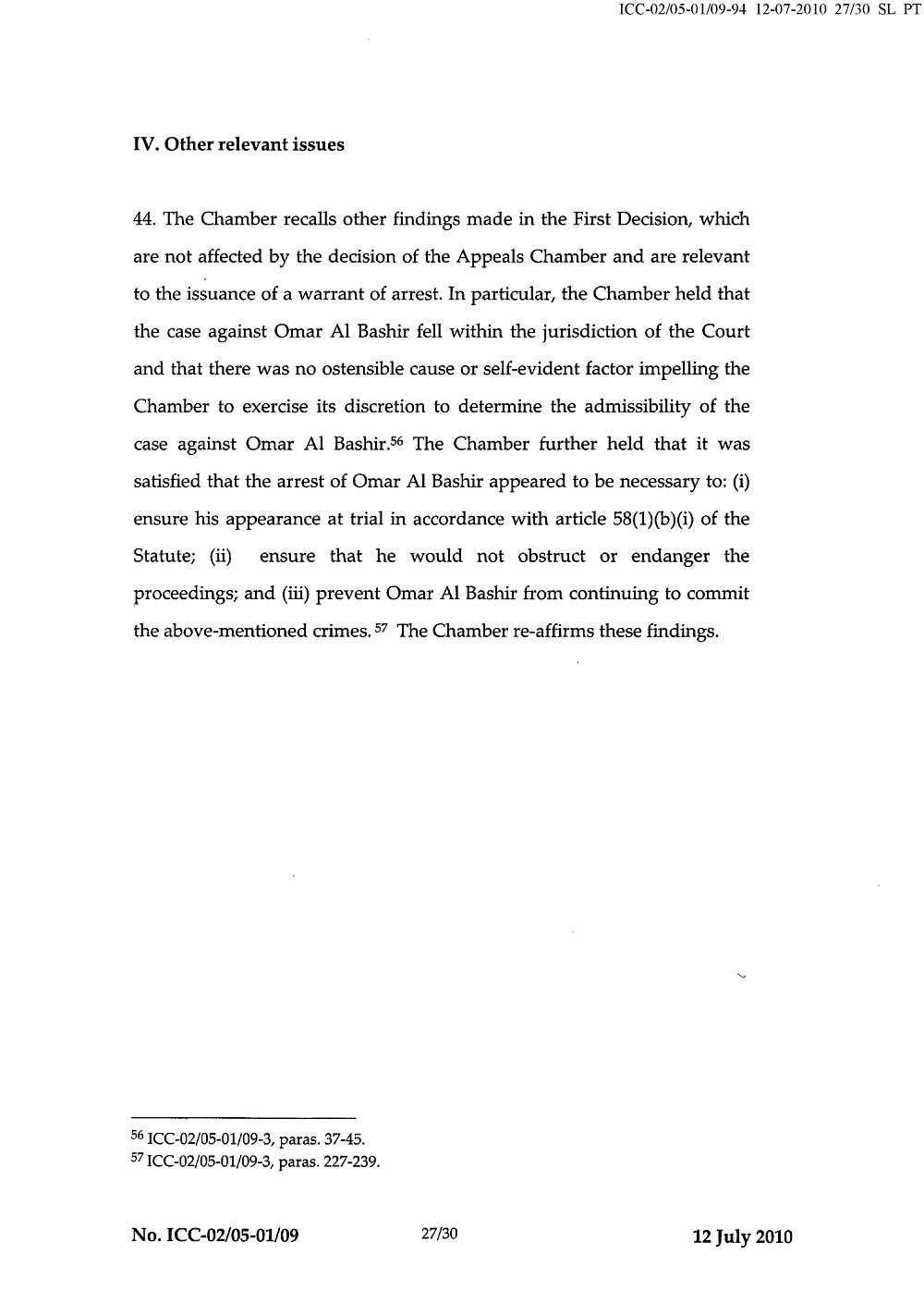 Second Decision on the Prosecution's Application for a Warrant of Arrest page 27