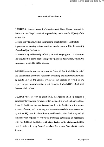 Second Decision on the Prosecution's Application for a Warrant of Arrest thumbnail page 28