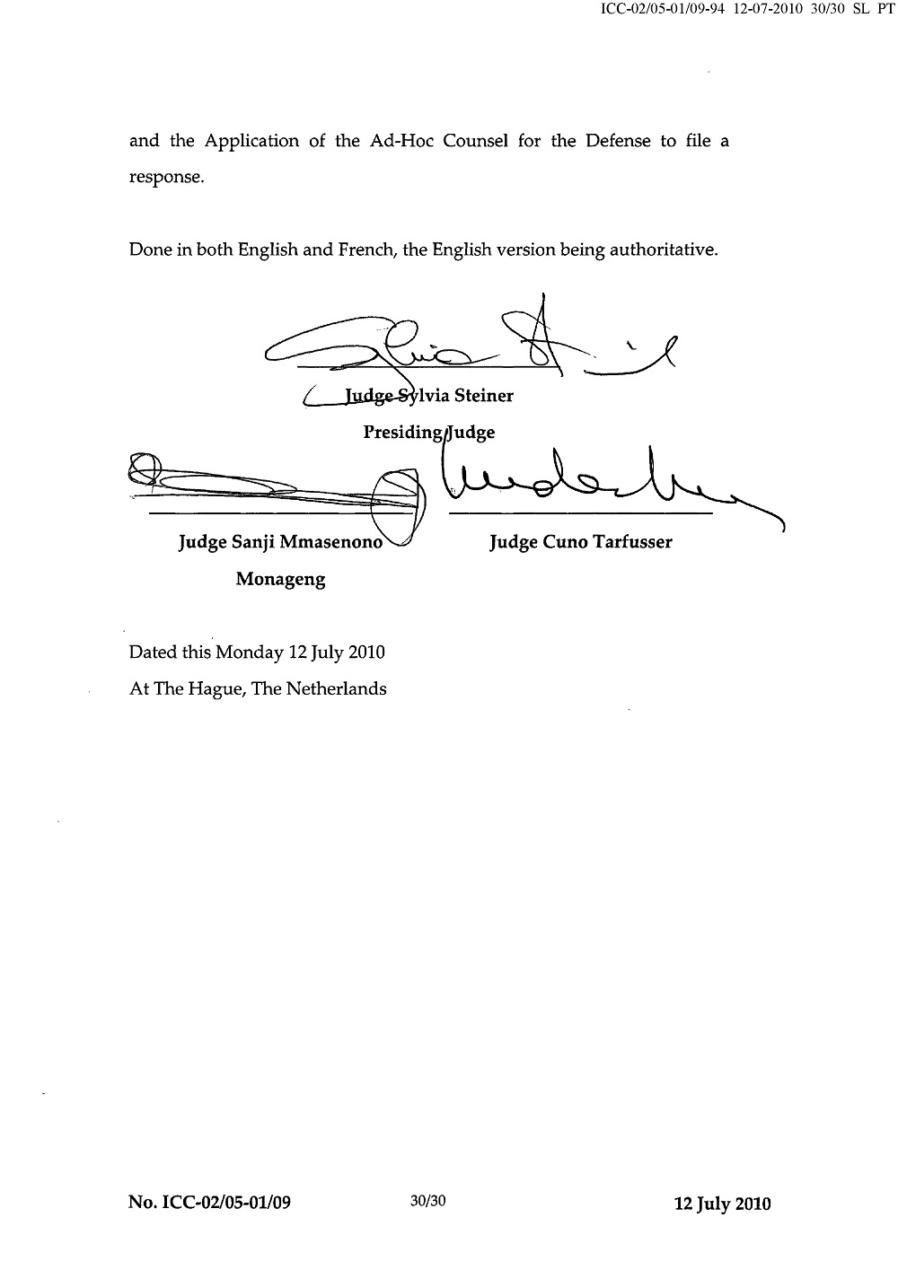 Second Decision on the Prosecution's Application for a Warrant of Arrest page 30