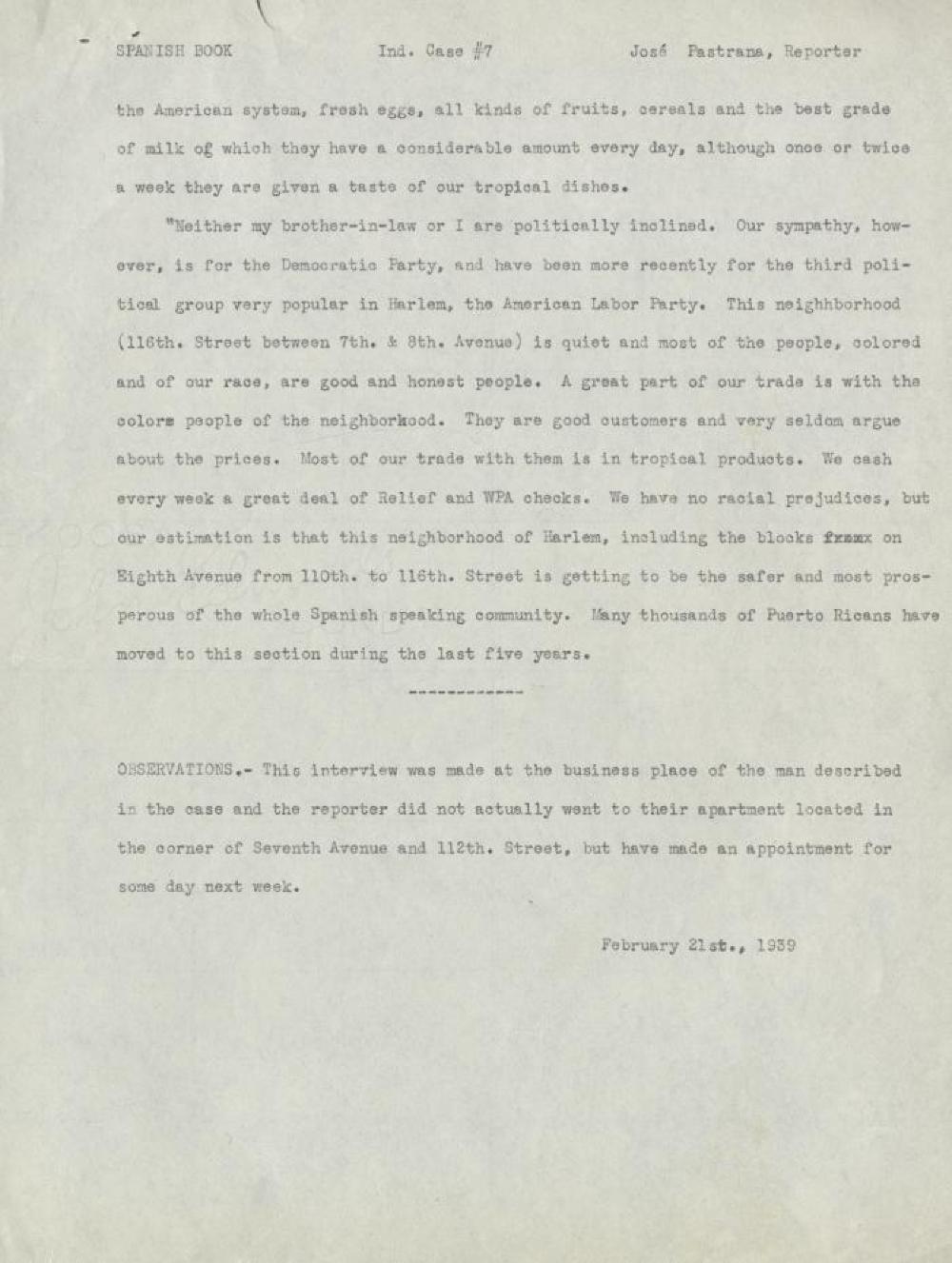 Federal Writer's Project Interview, Case #7, with a Male Immigrant from Santiago, Cuba, 1939 page 3