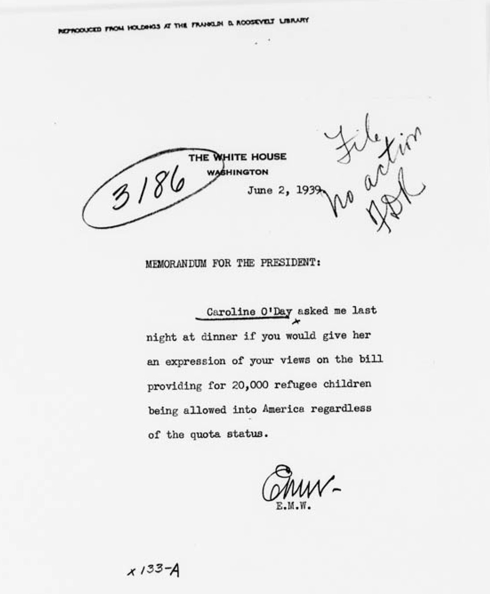 Memorandum for the President Concerning the Wagner-Rogers Bill page 1