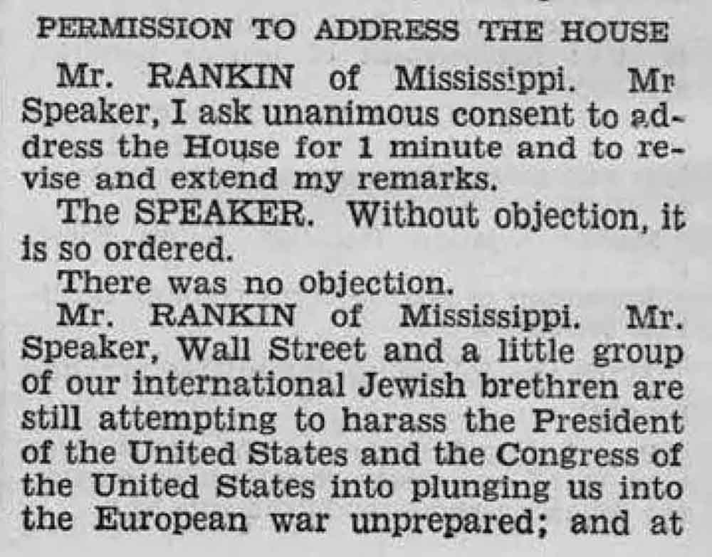 Congressman John Rankin’s (D-Miss) Remarks Concerning Neutrality in World War II page 1