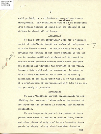 Load Memo from Assistant Secretary of State to State Department Officials on Temporarily Halting Immigration in Main Document Viewer