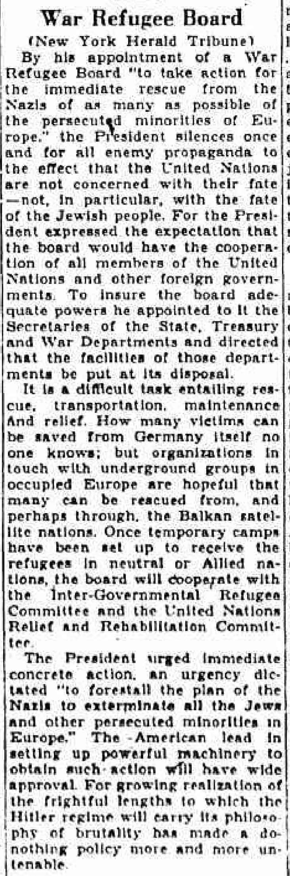 "War Refugee Board" page 1