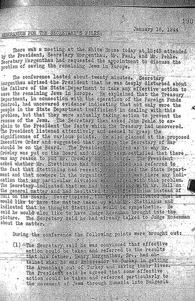 "Memorandum for the Secretary's Files" concerning saving the remaining Jews of Europe thumbnail page 1