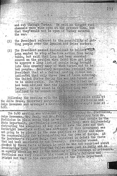 "Memorandum for the Secretary's Files" concerning saving the remaining Jews of Europe thumbnail page 2