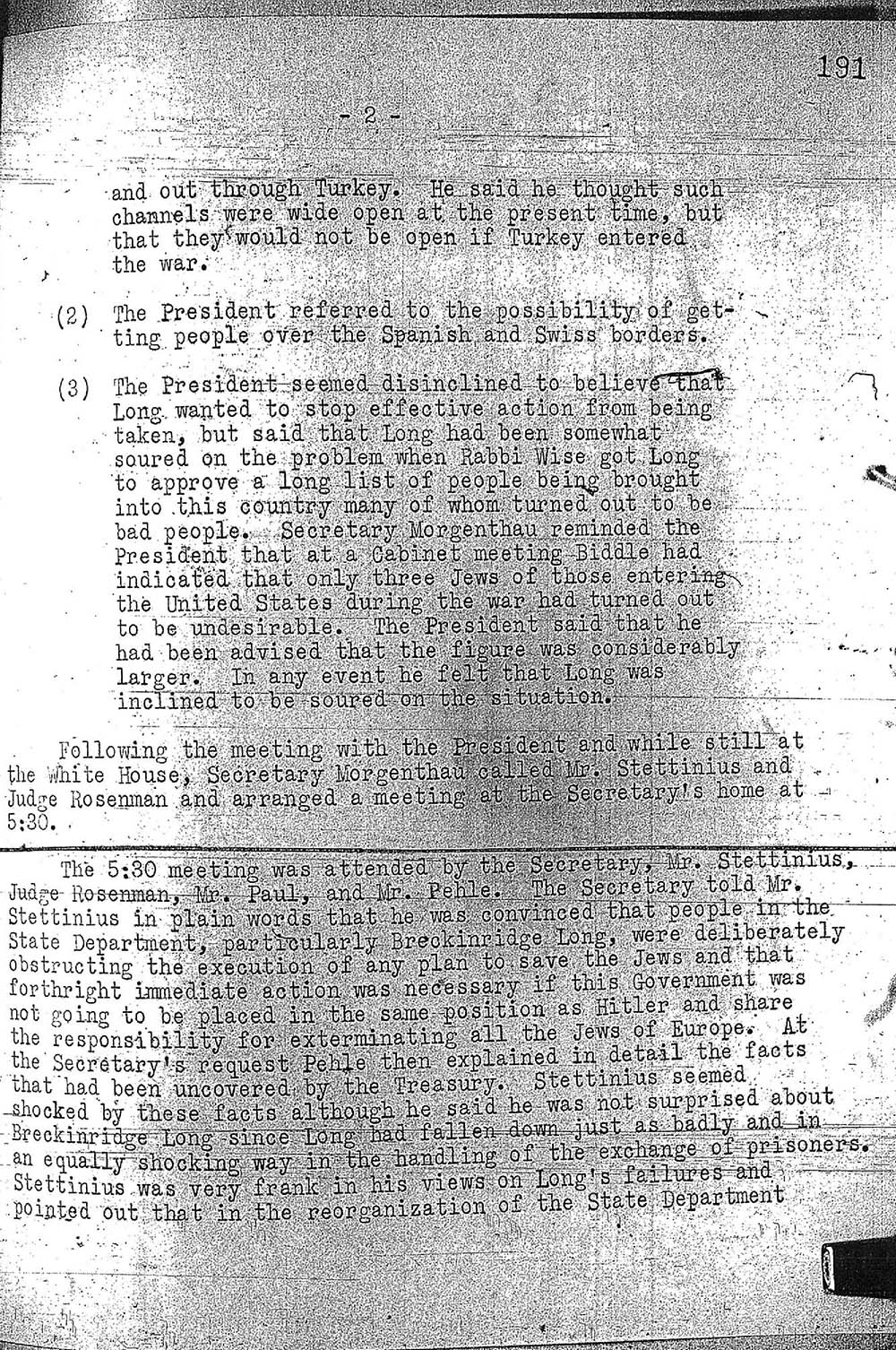 "Memorandum for the Secretary's Files" concerning saving the remaining Jews of Europe page 2