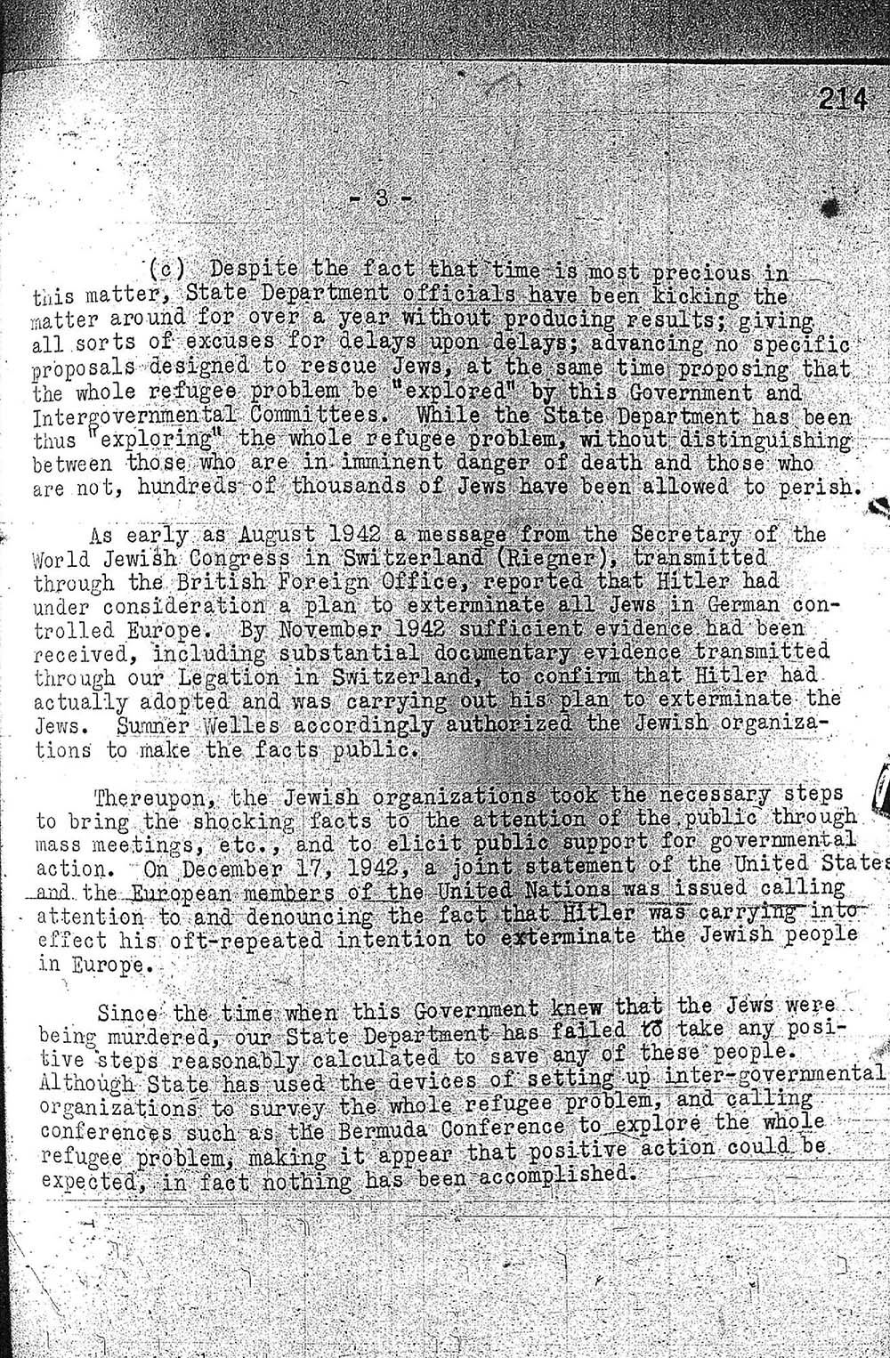 "Report to the Secretary on the Acquiescence of This Government in the Murder of the Jews" page 3