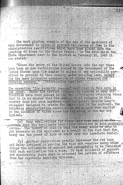 "Report to the Secretary on the Acquiescence of This Government in the Murder of the Jews" thumbnail page 6