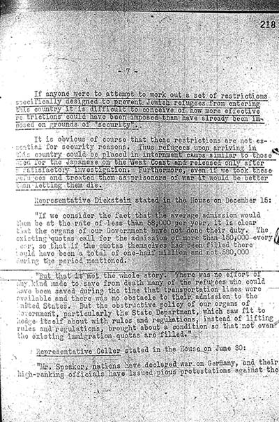 "Report to the Secretary on the Acquiescence of This Government in the Murder of the Jews" thumbnail page 7