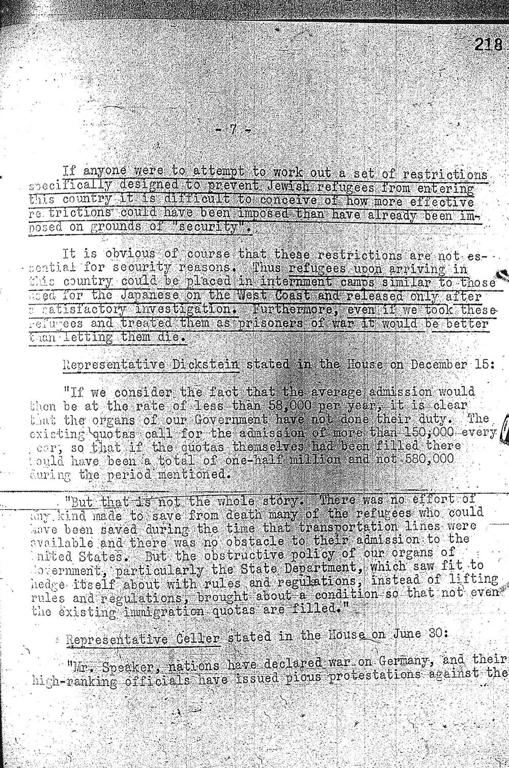 "Report to the Secretary on the Acquiescence of This Government in the Murder of the Jews" page 7